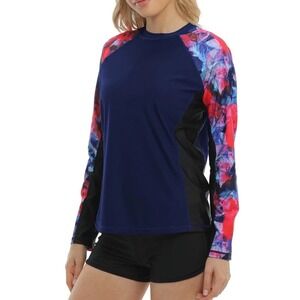 Halcourt Floral Long Sleeve Rash Guard Swim Shirt Top Blue‎ Red Black Size M
